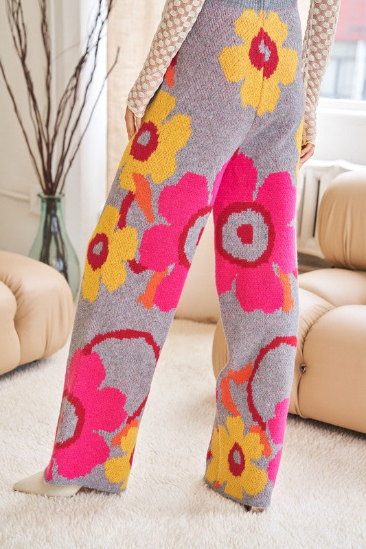 Cozy Flower Print Wide Pants