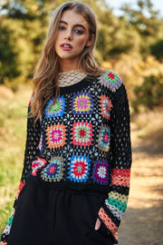 Crochet Cropped Knit Sweater